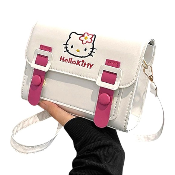 Hello Kitty Handbags - Hello Kitty Shoulder Bag - Kawaii Design in White and Pink with Adjustable Strap